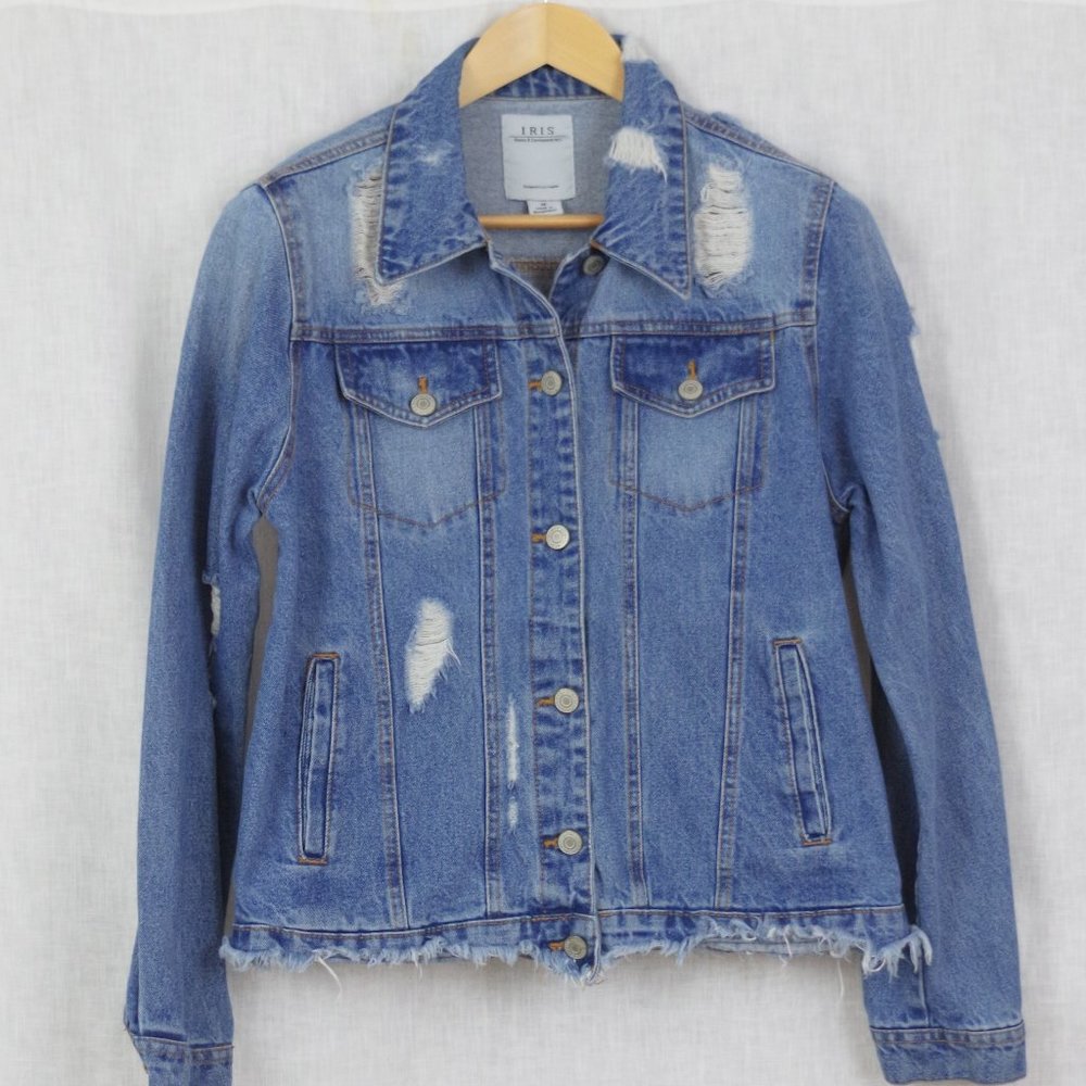 100% Cotton Denim Pre-Destroyed/Distressed Ladies' Jacket